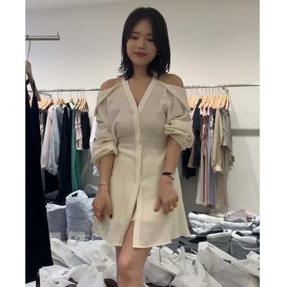 【現貨】MiaoMiao Korea 溫柔氣質 露肩傘狀套裝 Matiere IU歐膩 秋季 東大門 正韓代購-細節圖7