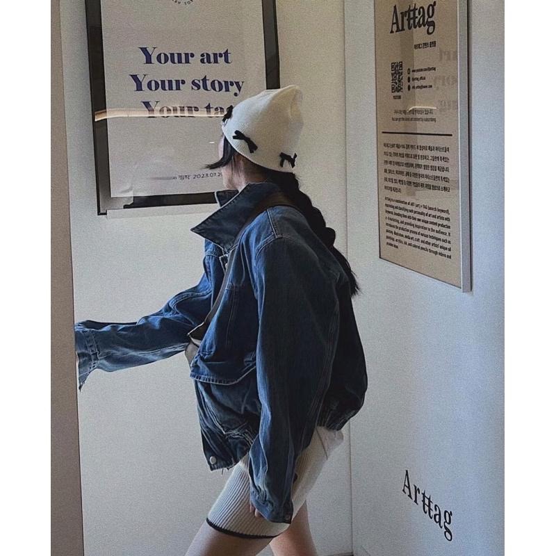 【現貨】MiaoMiao Korea 怎麼那麼好看😍 絲絨蝴蝶結掛飾撞色針織帽 秋冬 東大門 正韓代購-細節圖5