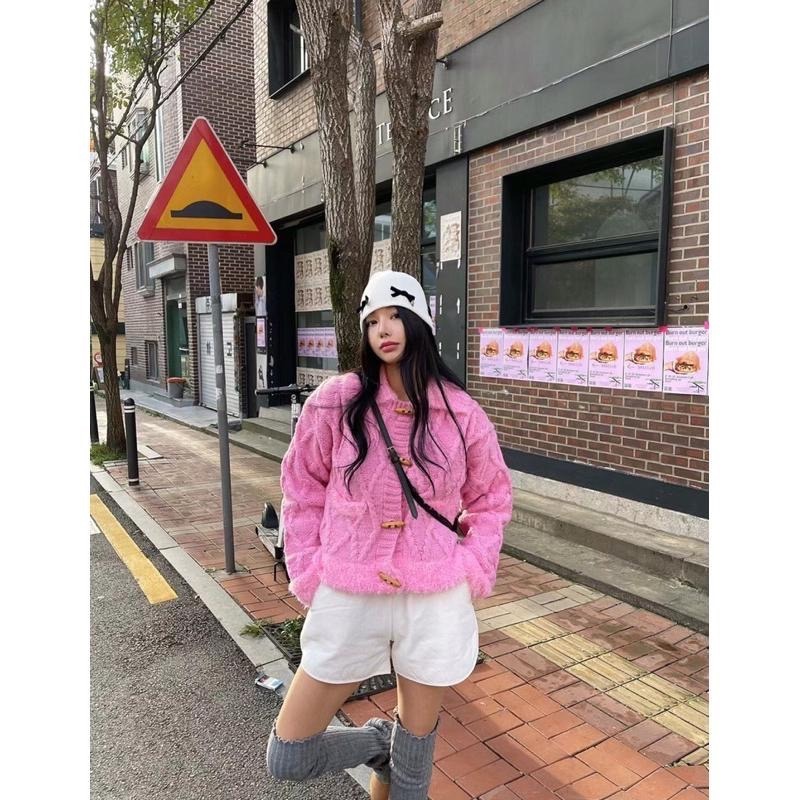 【現貨】MiaoMiao Korea 怎麼那麼好看😍 絲絨蝴蝶結掛飾撞色針織帽 秋冬 東大門 正韓代購-細節圖8