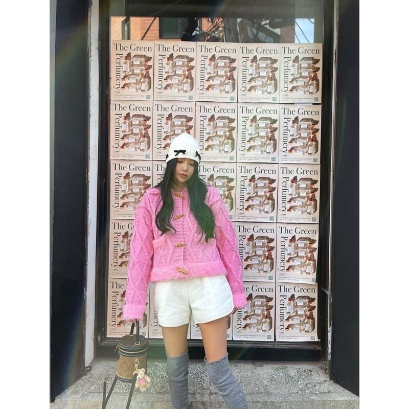 【現貨】MiaoMiao Korea 怎麼那麼好看😍 絲絨蝴蝶結掛飾撞色針織帽 秋冬 東大門 正韓代購-細節圖9