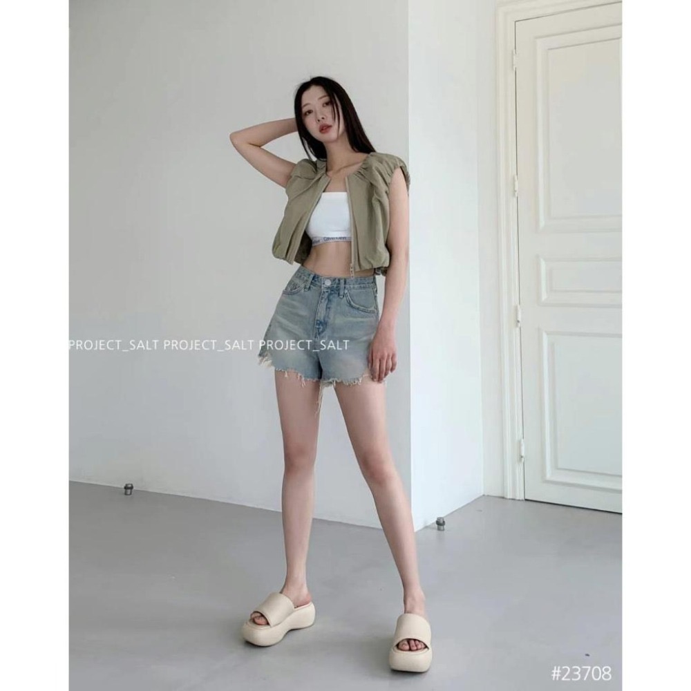 【現貨】MiaoMiao Korea 基本款 高腰洗舊牛仔短褲 夏季 東大門 正韓代購-細節圖3