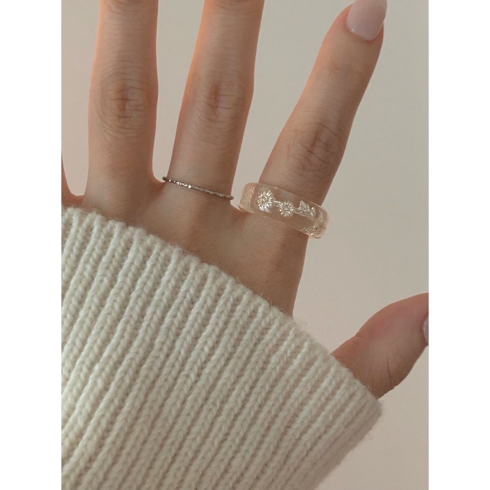 MiaoMiao Korea 晨曦小花 清新晶透樹脂花朵戒指 秋冬 東大門 正韓代購-細節圖3