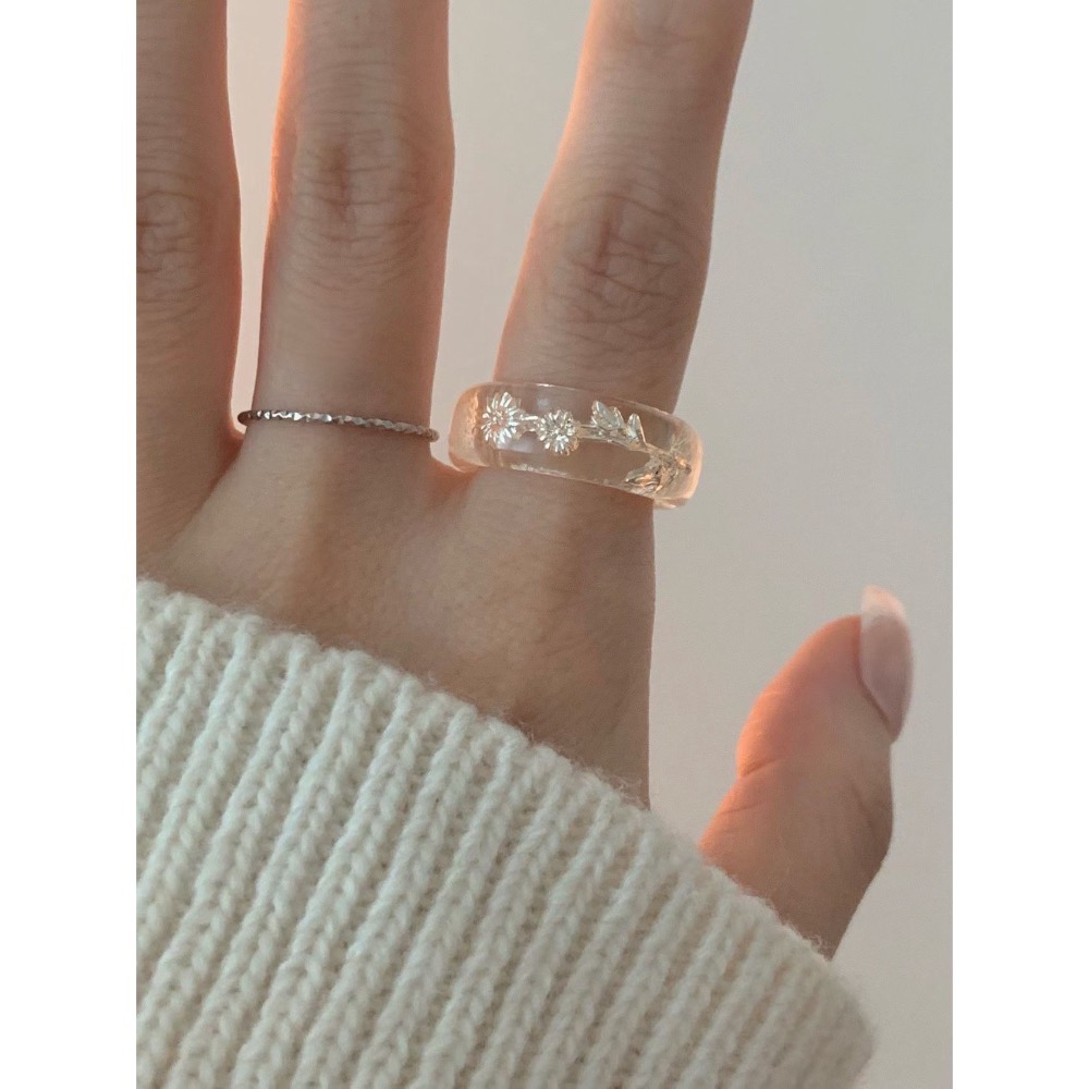 MiaoMiao Korea 晨曦小花 清新晶透樹脂花朵戒指 秋冬 東大門 正韓代購-細節圖4