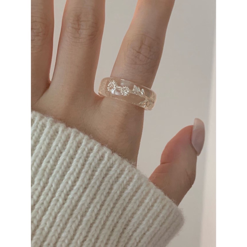 MiaoMiao Korea 晨曦小花 清新晶透樹脂花朵戒指 秋冬 東大門 正韓代購-細節圖6