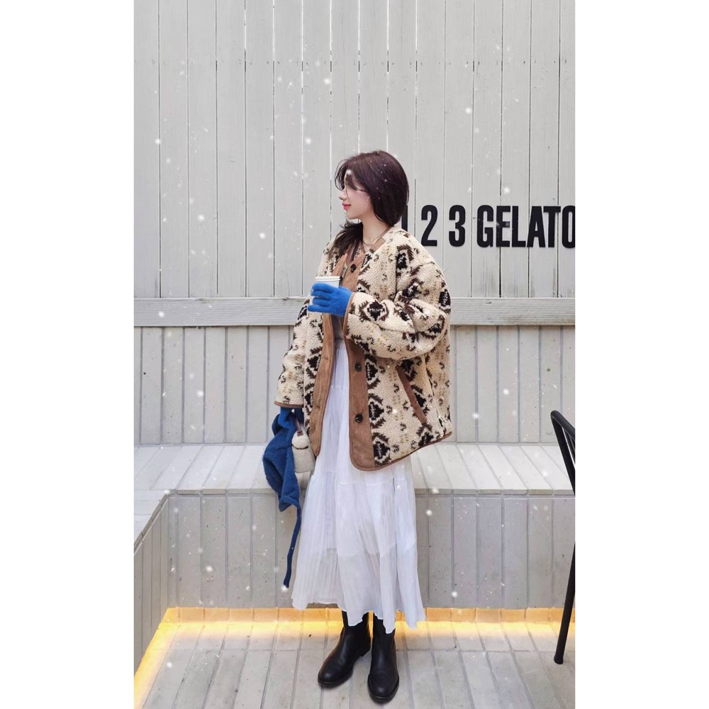 MiaoMiao Korea 費爾島羊羔毛鋪棉雙面大衣 Copiner 漂亮歐膩 秋冬 東大門 正韓代購-細節圖4