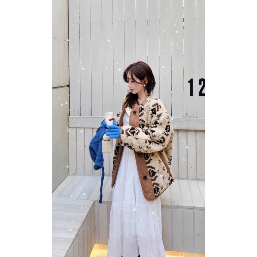 MiaoMiao Korea 費爾島羊羔毛鋪棉雙面大衣 Copiner 漂亮歐膩 秋冬 東大門 正韓代購-細節圖5