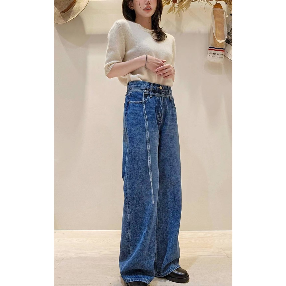 MiaoMiao Korea 歐美時髦的腰帶微寬牛仔褲 Copiner 漂亮歐膩 秋冬東大門 正韓代購-細節圖5