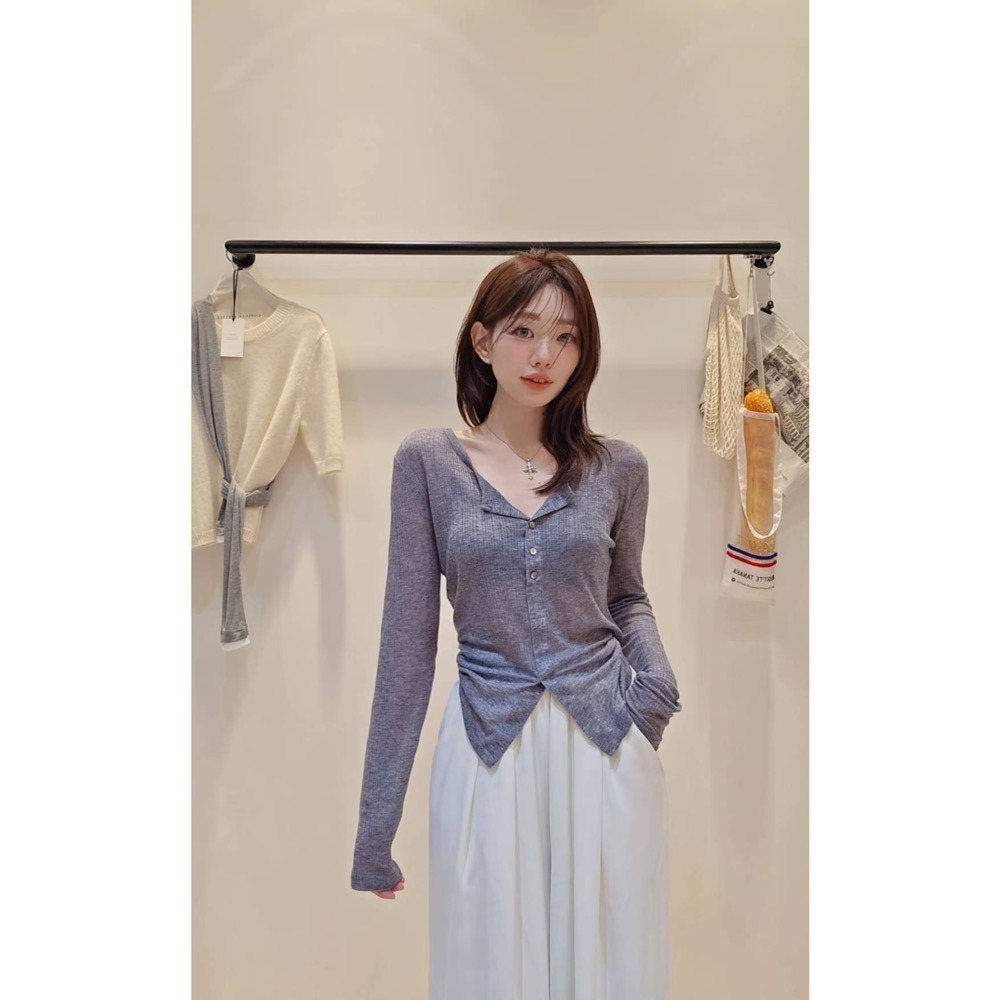 MiaoMiao Korea 開衩天絲羊毛亨利領T Copiner 漂亮歐膩 秋季 東大門 正韓代購-細節圖5