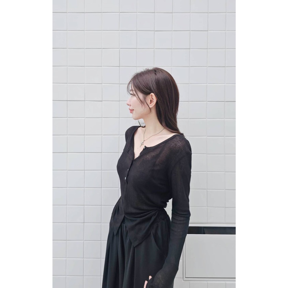 MiaoMiao Korea 開衩天絲羊毛亨利領T Copiner 漂亮歐膩 秋季 東大門 正韓代購-細節圖7