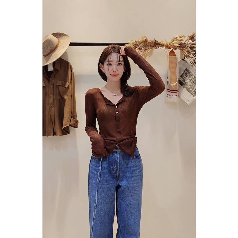 MiaoMiao Korea 開衩天絲羊毛亨利領T Copiner 漂亮歐膩 秋季 東大門 正韓代購-細節圖9