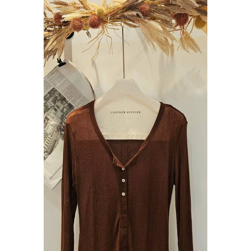 MiaoMiao Korea 開衩天絲羊毛亨利領T Copiner 漂亮歐膩 秋季 東大門 正韓代購-細節圖10