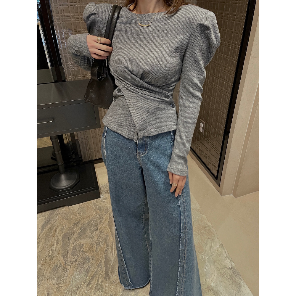 【現貨】MiaoMiao Korea 交叉釦設計澎袖上衣 Mienne 米妮歐膩 秋冬 東大門 正韓代購-細節圖4