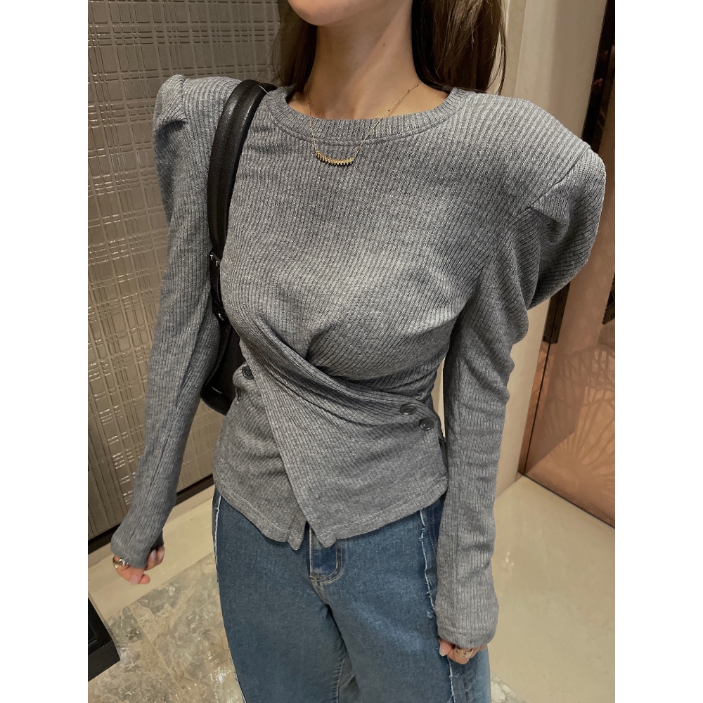 【現貨】MiaoMiao Korea 交叉釦設計澎袖上衣 Mienne 米妮歐膩 秋冬 東大門 正韓代購-細節圖6