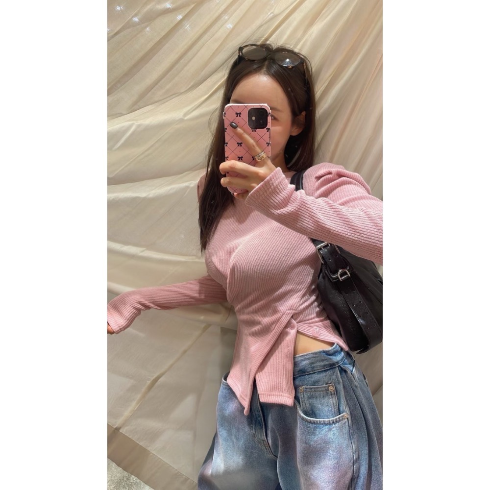 【現貨】MiaoMiao Korea 交叉釦設計澎袖上衣 Mienne 米妮歐膩 秋冬 東大門 正韓代購-細節圖8