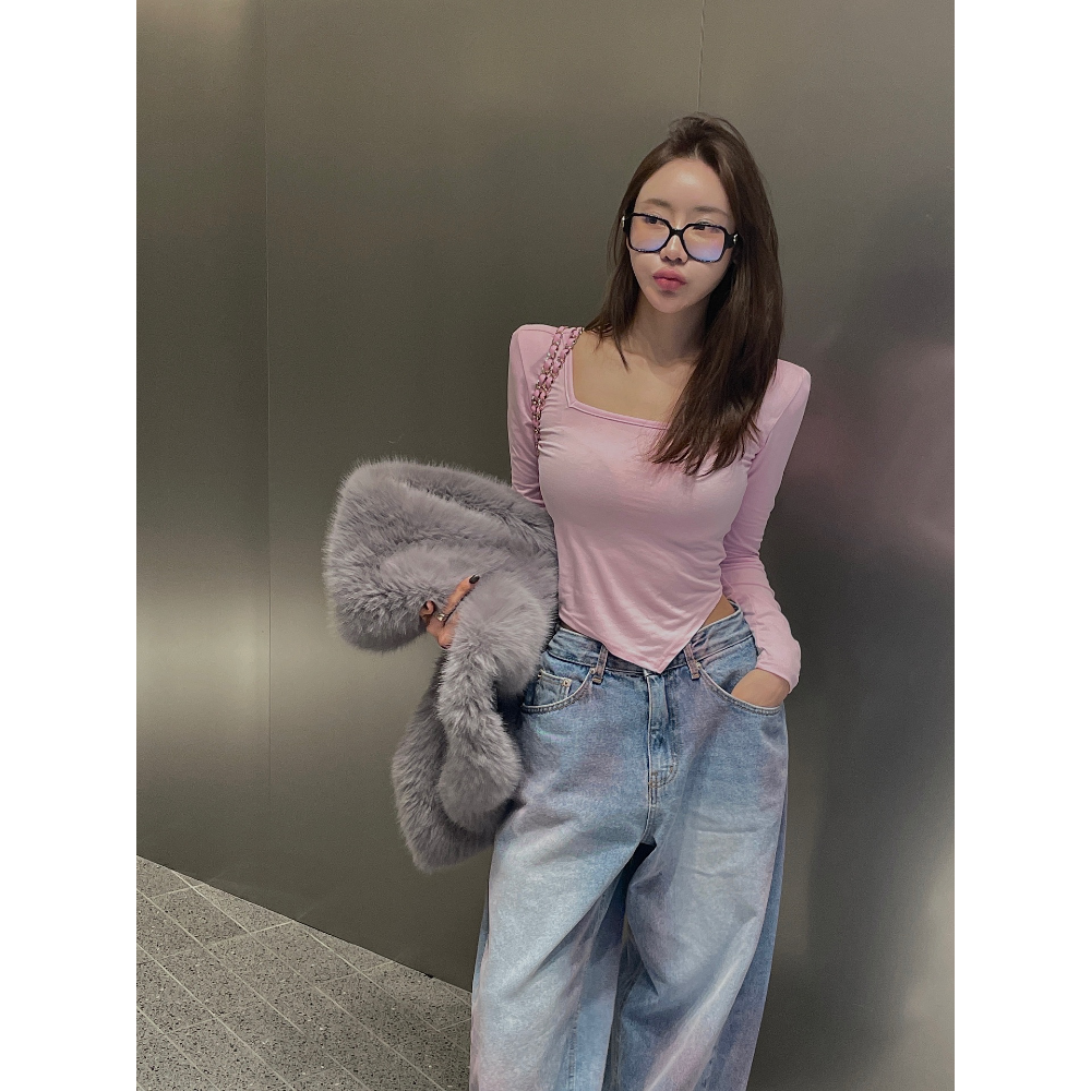 【現貨】MiaoMiao Korea 方領不規則下擺長袖上衣 Mienne 米妮歐膩 秋季 東大門 正韓代購-細節圖2