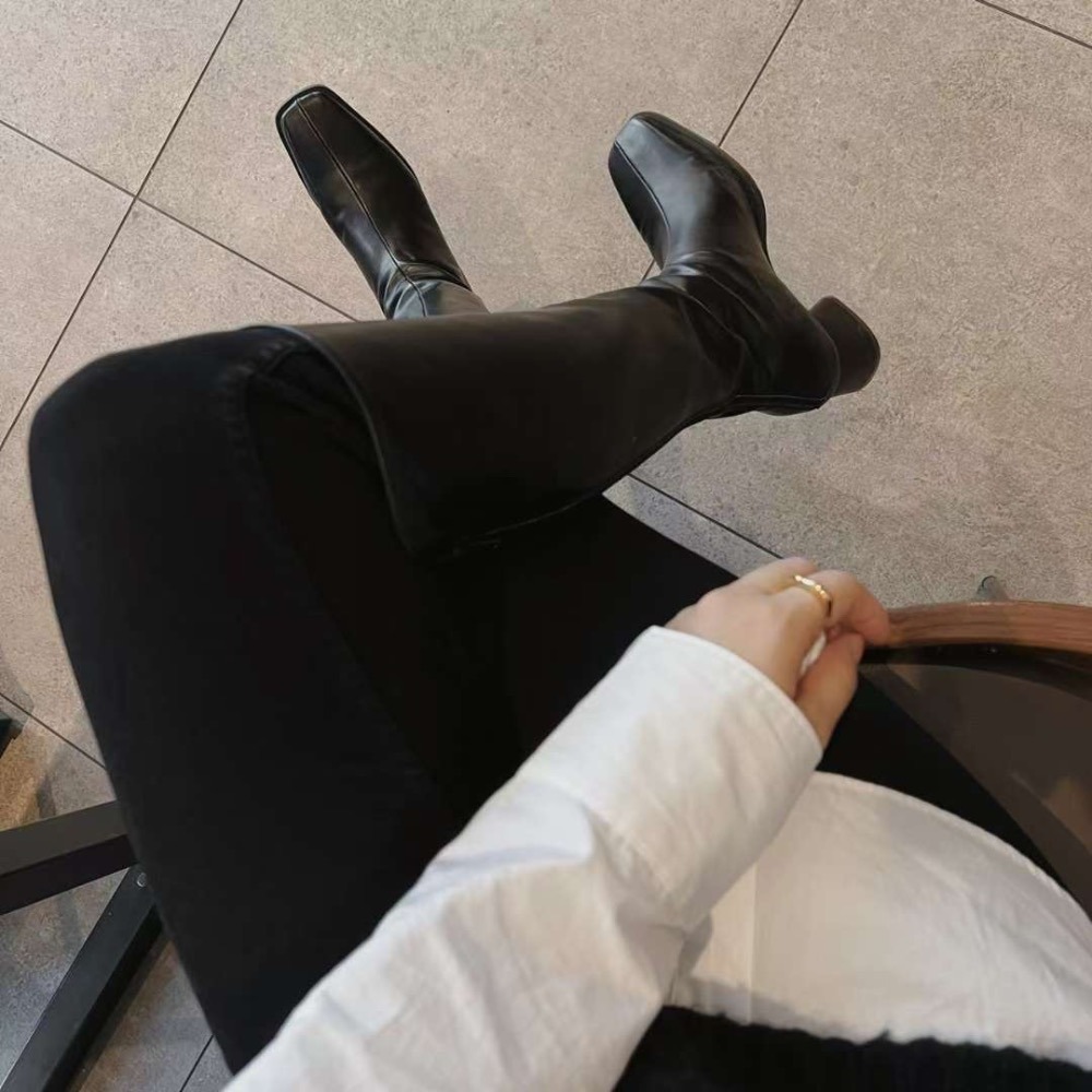 【現貨】MiaoMiao Korea ｜日常必備・穩走系長靴｜ 經典小方頭粗跟長靴 秋冬 東大門 正韓代購-細節圖3