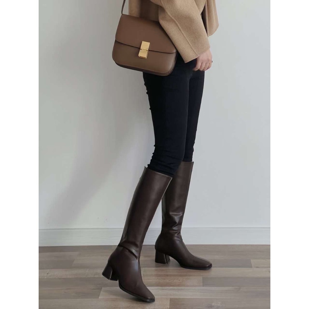 【現貨】MiaoMiao Korea ｜日常必備・穩走系長靴｜ 經典小方頭粗跟長靴 秋冬 東大門 正韓代購-細節圖4