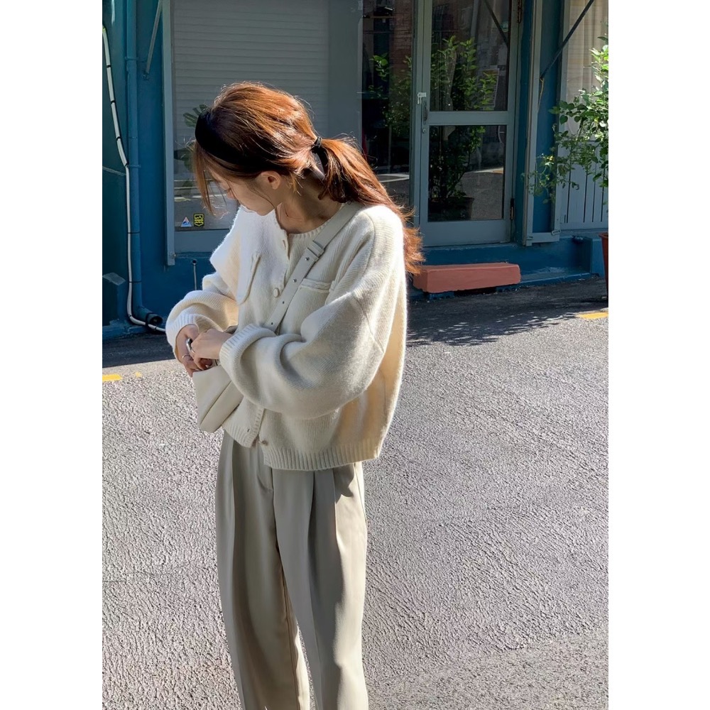 MiaoMiao Korea 韓系溫柔日常 不對稱口袋滾邊針織外套 秋季 東大門 正韓代購-細節圖2