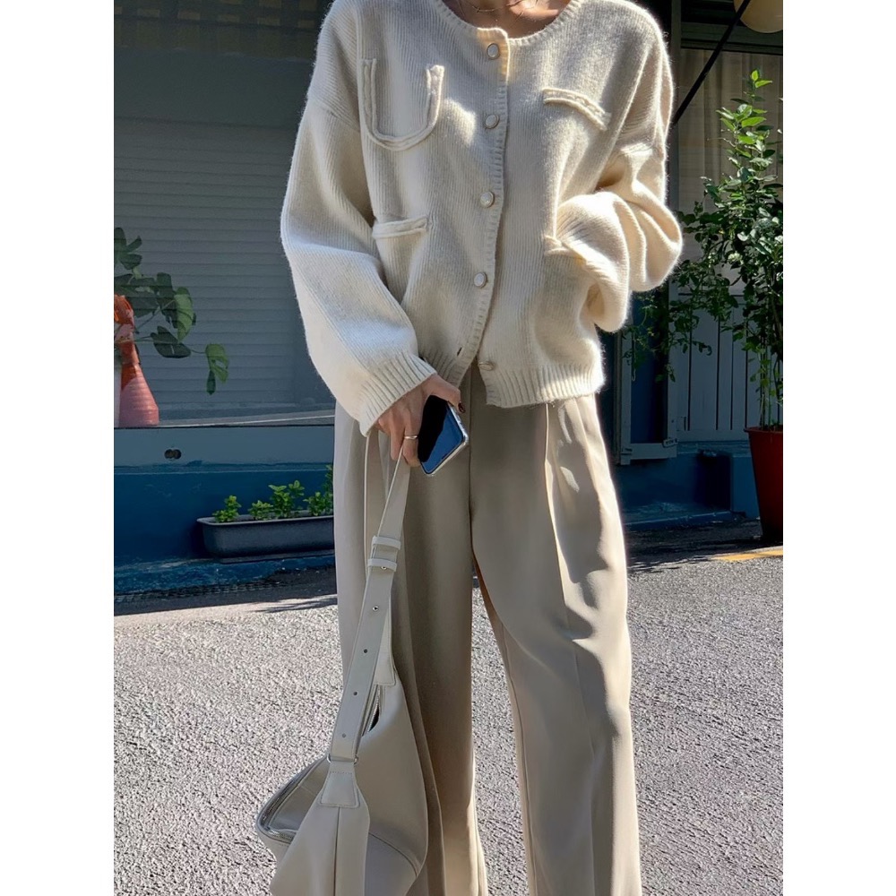 MiaoMiao Korea 韓系溫柔日常 不對稱口袋滾邊針織外套 秋季 東大門 正韓代購-細節圖3