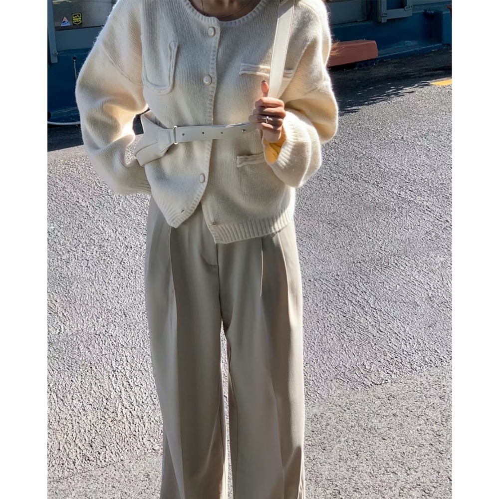 MiaoMiao Korea 韓系溫柔日常 不對稱口袋滾邊針織外套 秋季 東大門 正韓代購-細節圖5