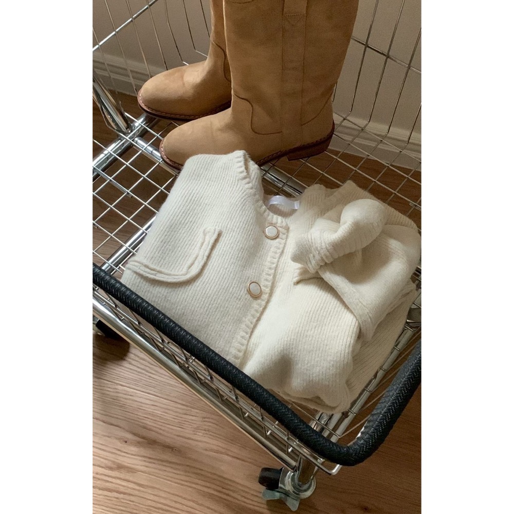 MiaoMiao Korea 韓系溫柔日常 不對稱口袋滾邊針織外套 秋季 東大門 正韓代購-細節圖7