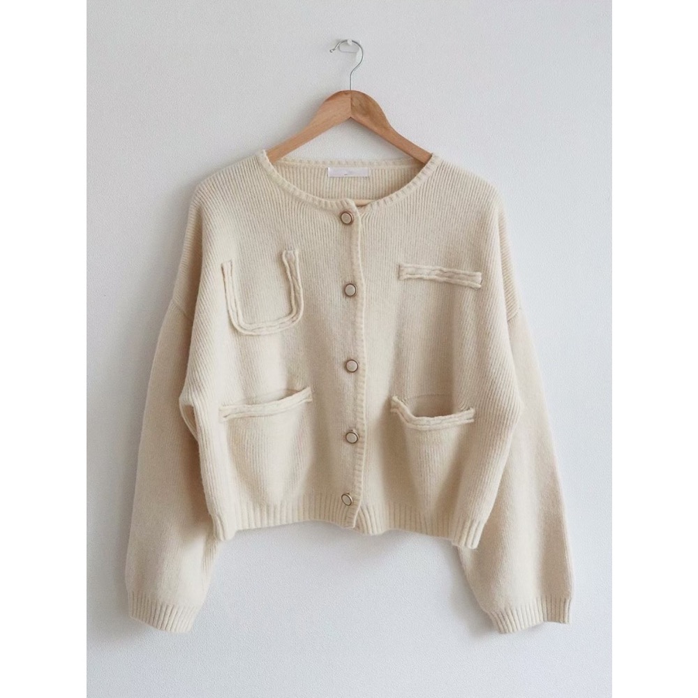 MiaoMiao Korea 韓系溫柔日常 不對稱口袋滾邊針織外套 秋季 東大門 正韓代購-細節圖8