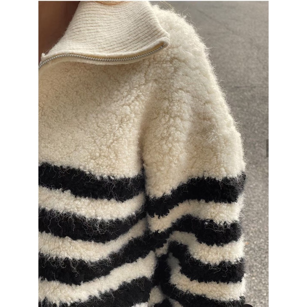 MiaoMiao Korea 立體絨毛❗️ 慵懶系半拉鏈條紋毛衣 冬季 東大門 正韓代購-細節圖4