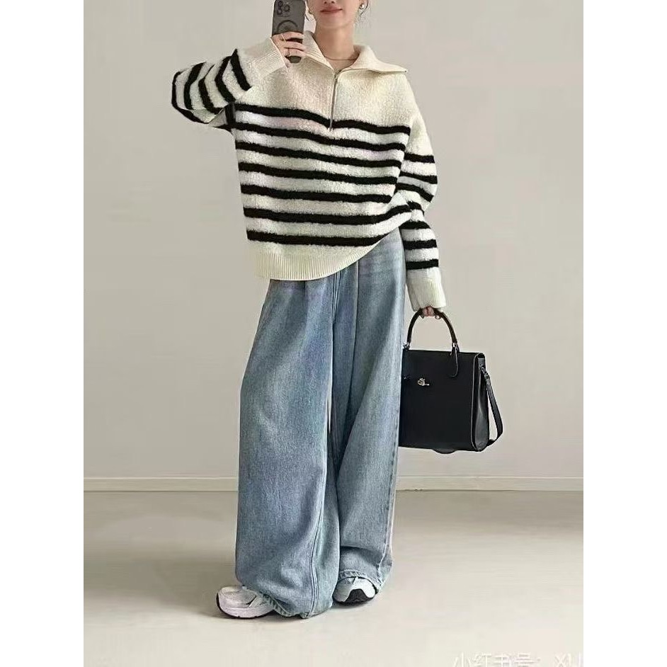 MiaoMiao Korea 立體絨毛❗️ 慵懶系半拉鏈條紋毛衣 冬季 東大門 正韓代購-細節圖5