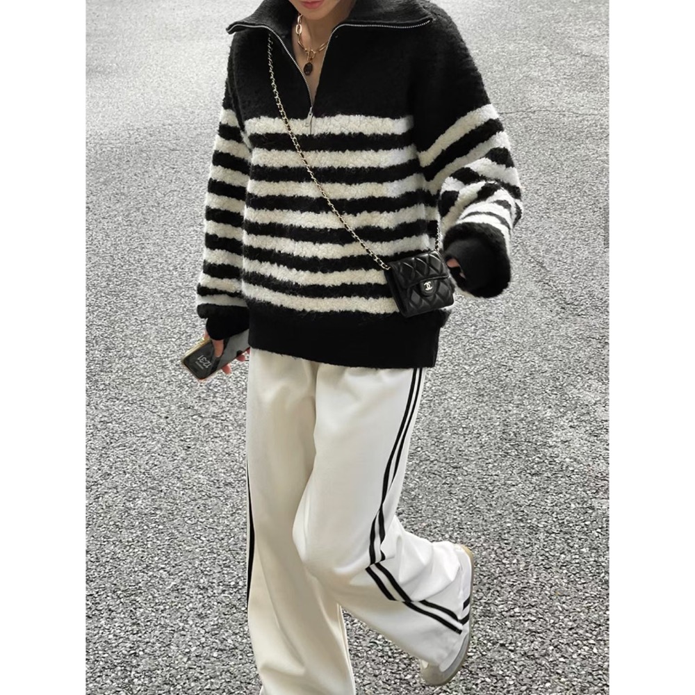 MiaoMiao Korea 立體絨毛❗️ 慵懶系半拉鏈條紋毛衣 冬季 東大門 正韓代購-細節圖7