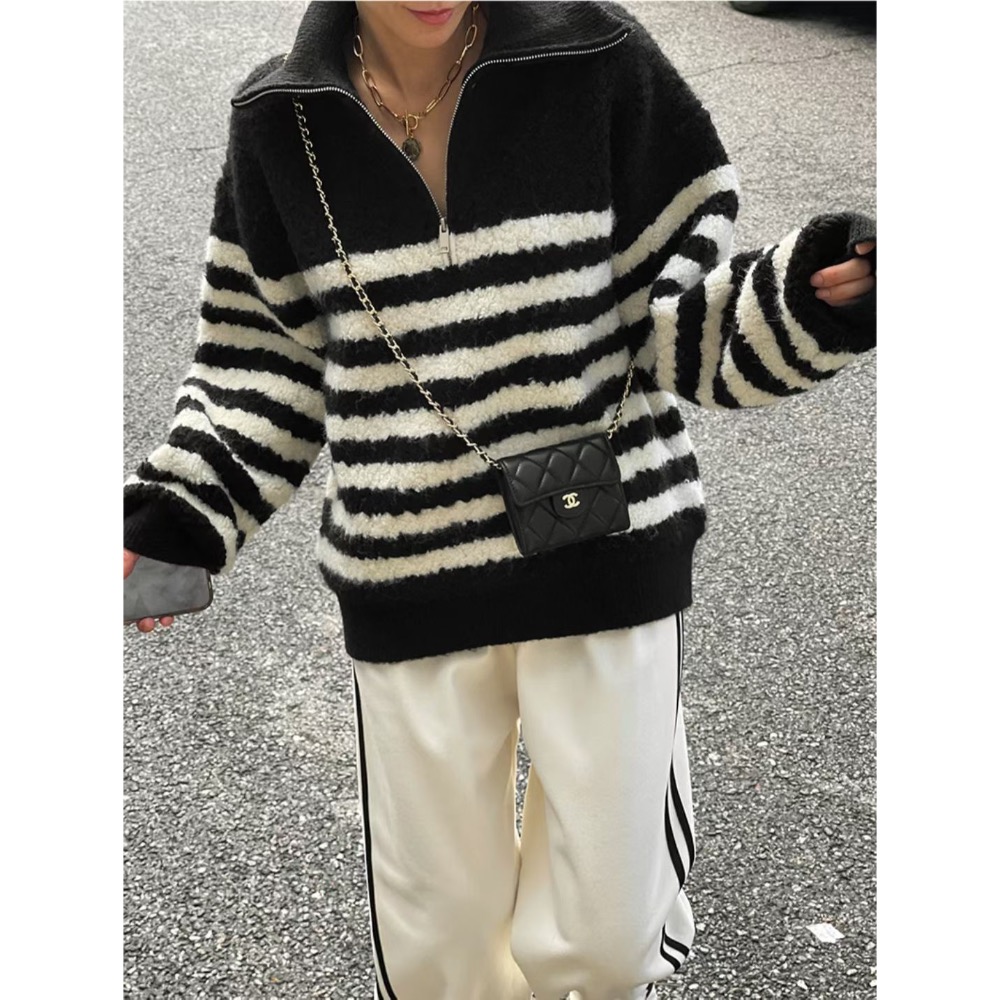 MiaoMiao Korea 立體絨毛❗️ 慵懶系半拉鏈條紋毛衣 冬季 東大門 正韓代購-細節圖9