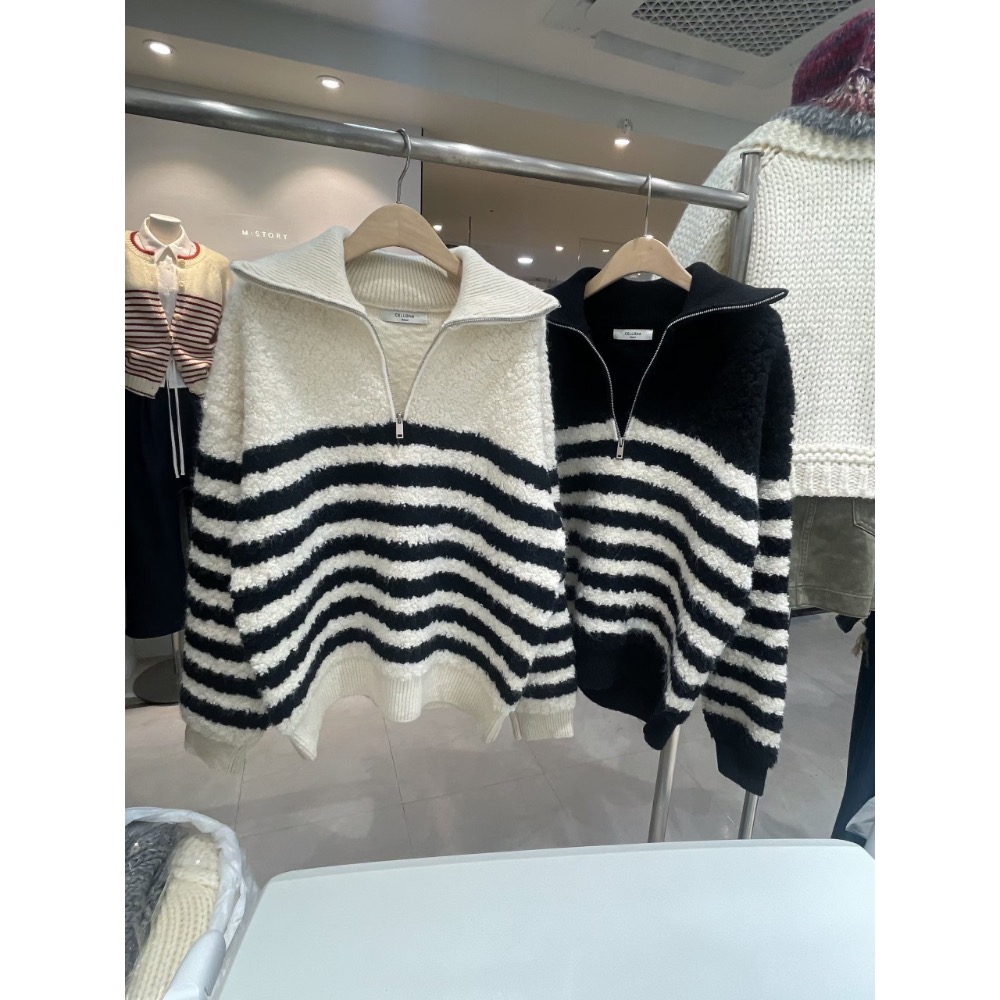 MiaoMiao Korea 立體絨毛❗️ 慵懶系半拉鏈條紋毛衣 冬季 東大門 正韓代購-細節圖11