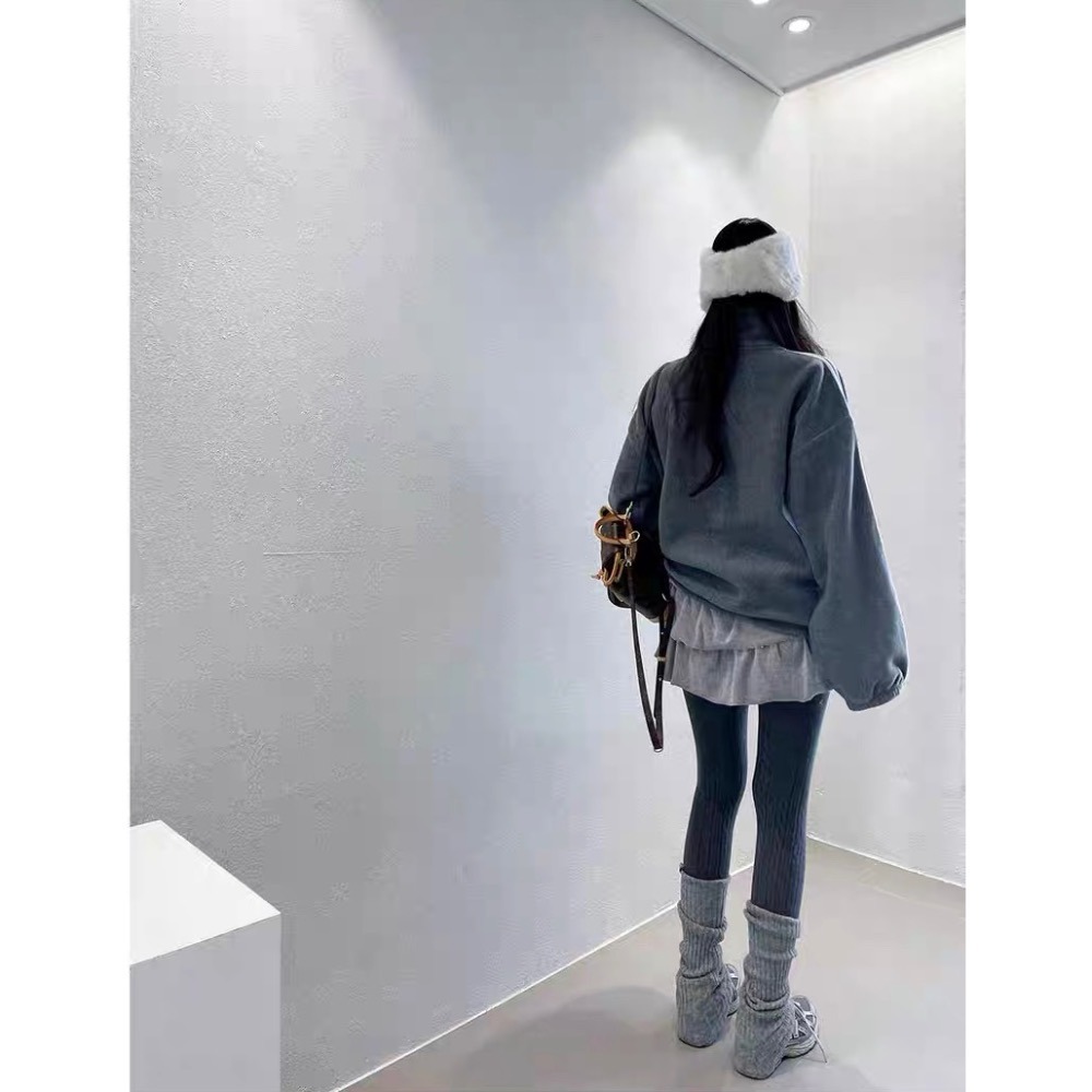 MiaoMiao Korea 復古休閒 雙條紋立領半拉鏈磨毛上衣 秋冬 東大門 正韓代購-細節圖6