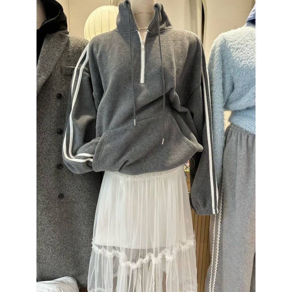 MiaoMiao Korea 復古休閒 雙條紋立領半拉鏈磨毛上衣 秋冬 東大門 正韓代購-細節圖7