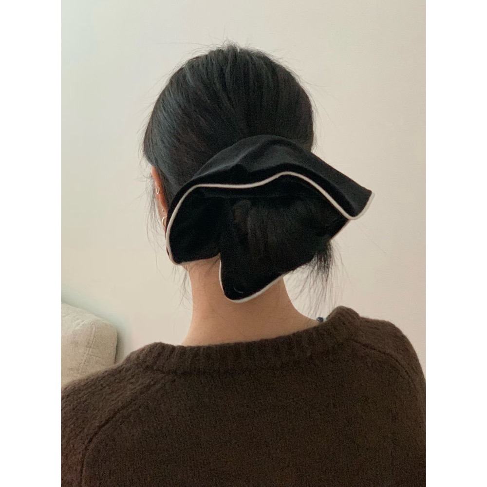 MiaoMiao Korea 法式赫本風🖤 黑色絲絨撞色滾邊髮圈 秋冬 東大門 正韓代購-細節圖5