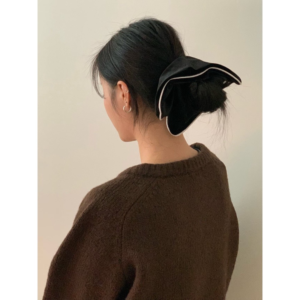 MiaoMiao Korea 法式赫本風🖤 黑色絲絨撞色滾邊髮圈 秋冬 東大門 正韓代購-細節圖6