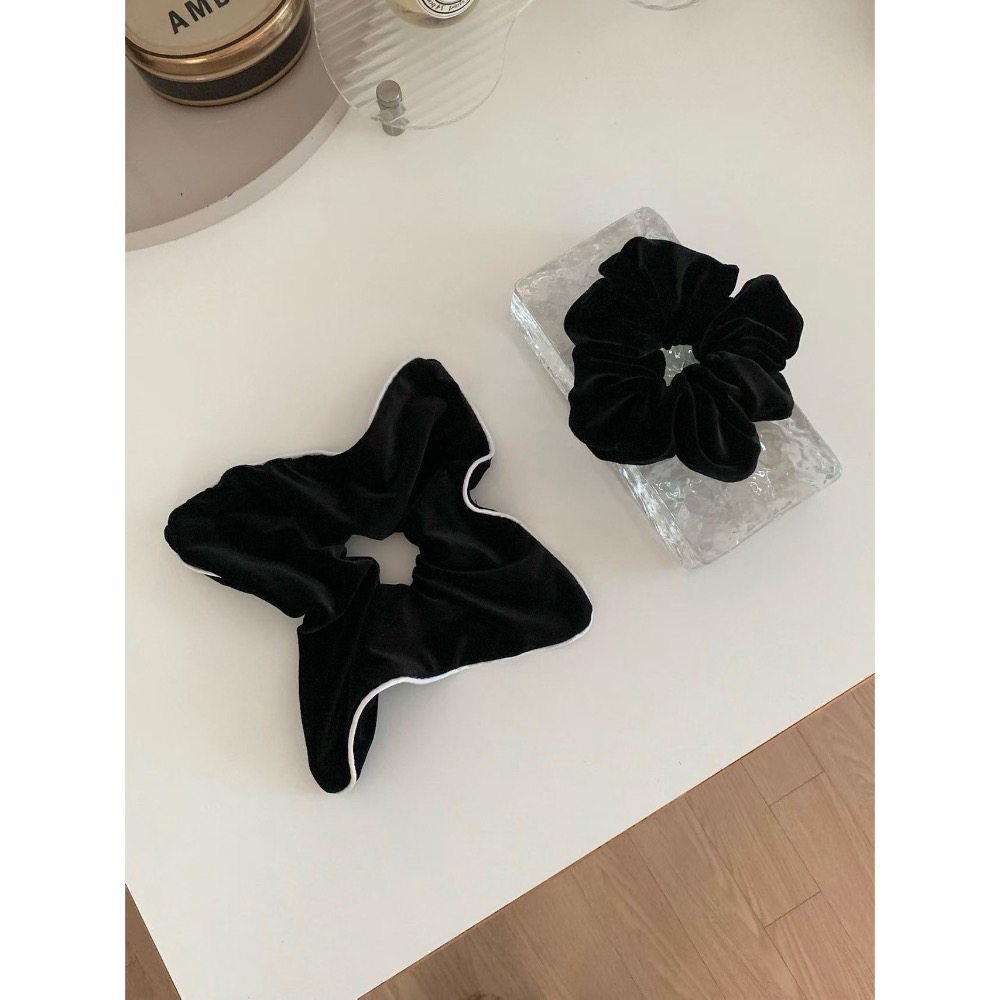 MiaoMiao Korea 法式赫本風🖤 黑色絲絨撞色滾邊髮圈 秋冬 東大門 正韓代購-細節圖7