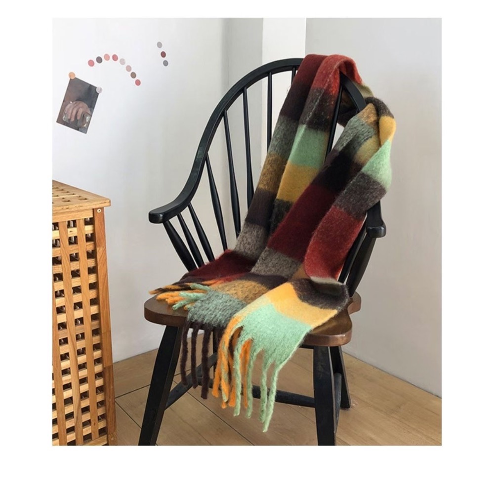 MiaoMiao Korea 顯臉小神器 馬海毛感拼色大格紋圍巾🧣 冬季 東大門 正韓代購-規格圖9