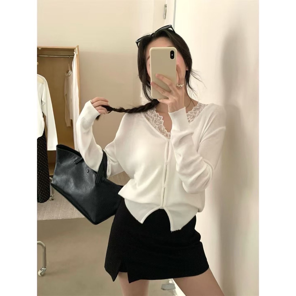 【現貨】MiaoMiao Korea 溫柔純欲首選💗 透膚蕾絲背心+小開衫 春季 東大門 正韓代購-細節圖2