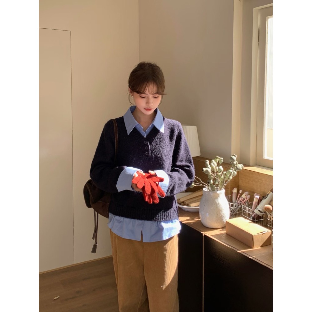 MiaoMiao Korea 學院風假兩件襯衫針織上衣 春季 東大門 正韓代購-細節圖2