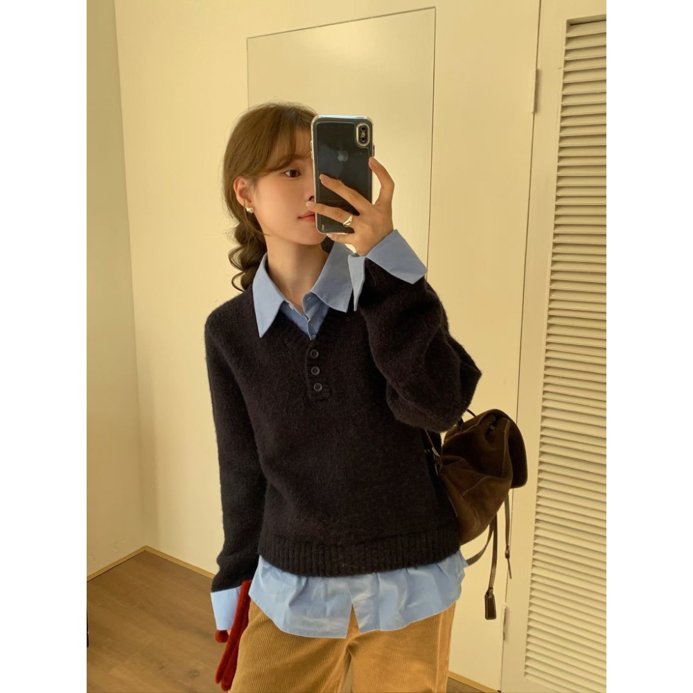 MiaoMiao Korea 學院風假兩件襯衫針織上衣 春季 東大門 正韓代購-細節圖4