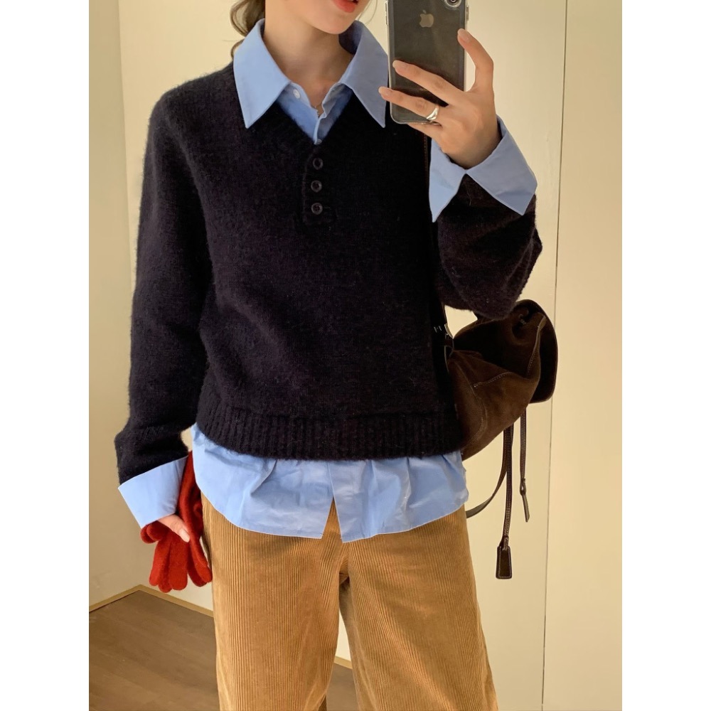 MiaoMiao Korea 學院風假兩件襯衫針織上衣 春季 東大門 正韓代購-細節圖5