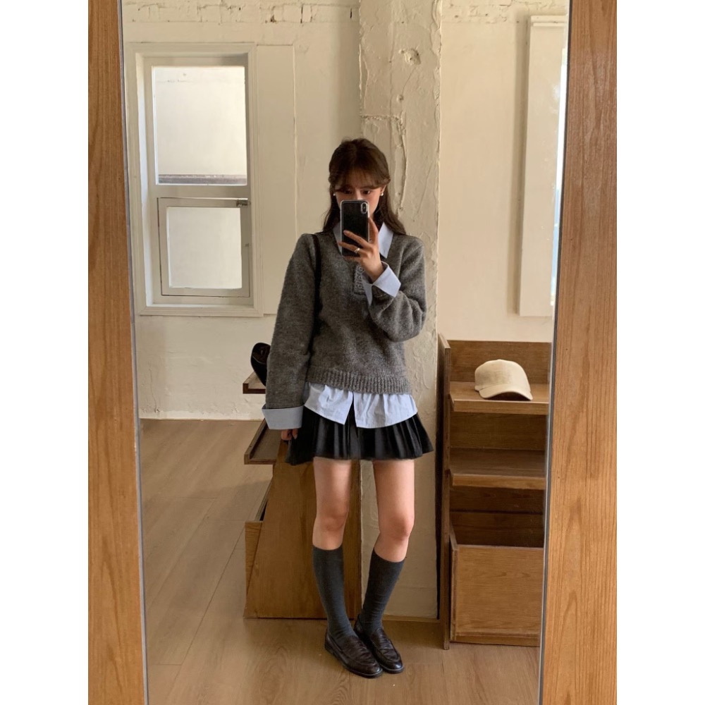 MiaoMiao Korea 學院風假兩件襯衫針織上衣 春季 東大門 正韓代購-細節圖9