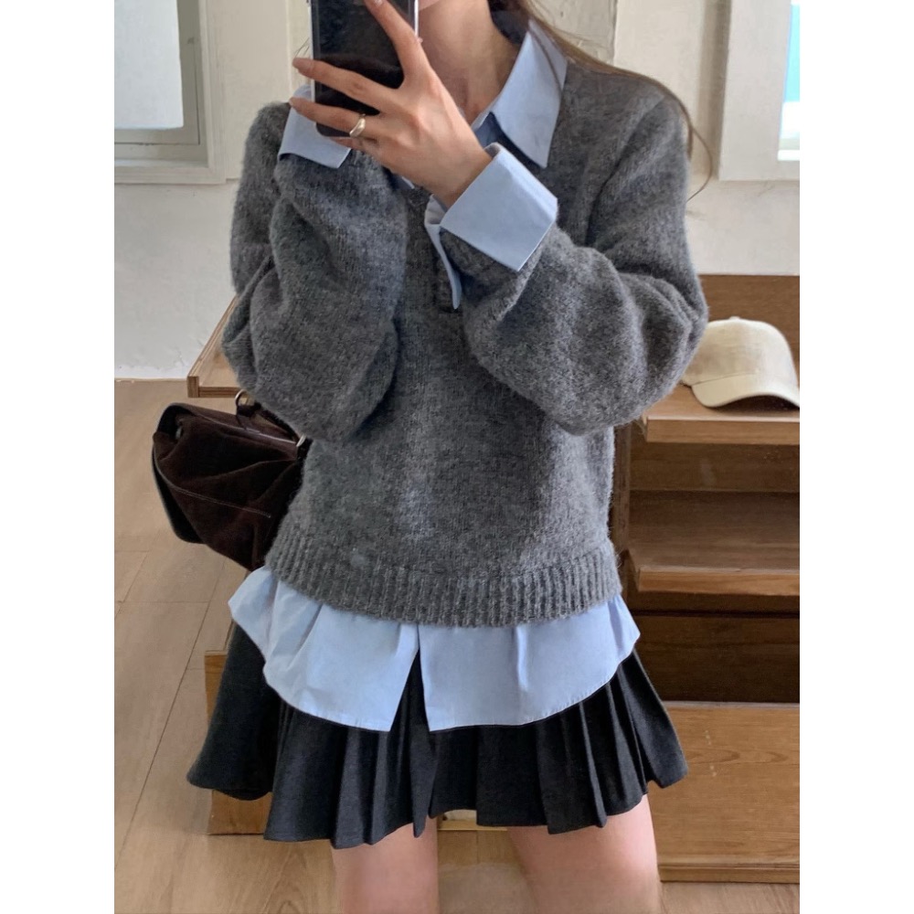 MiaoMiao Korea 學院風假兩件襯衫針織上衣 春季 東大門 正韓代購-細節圖10