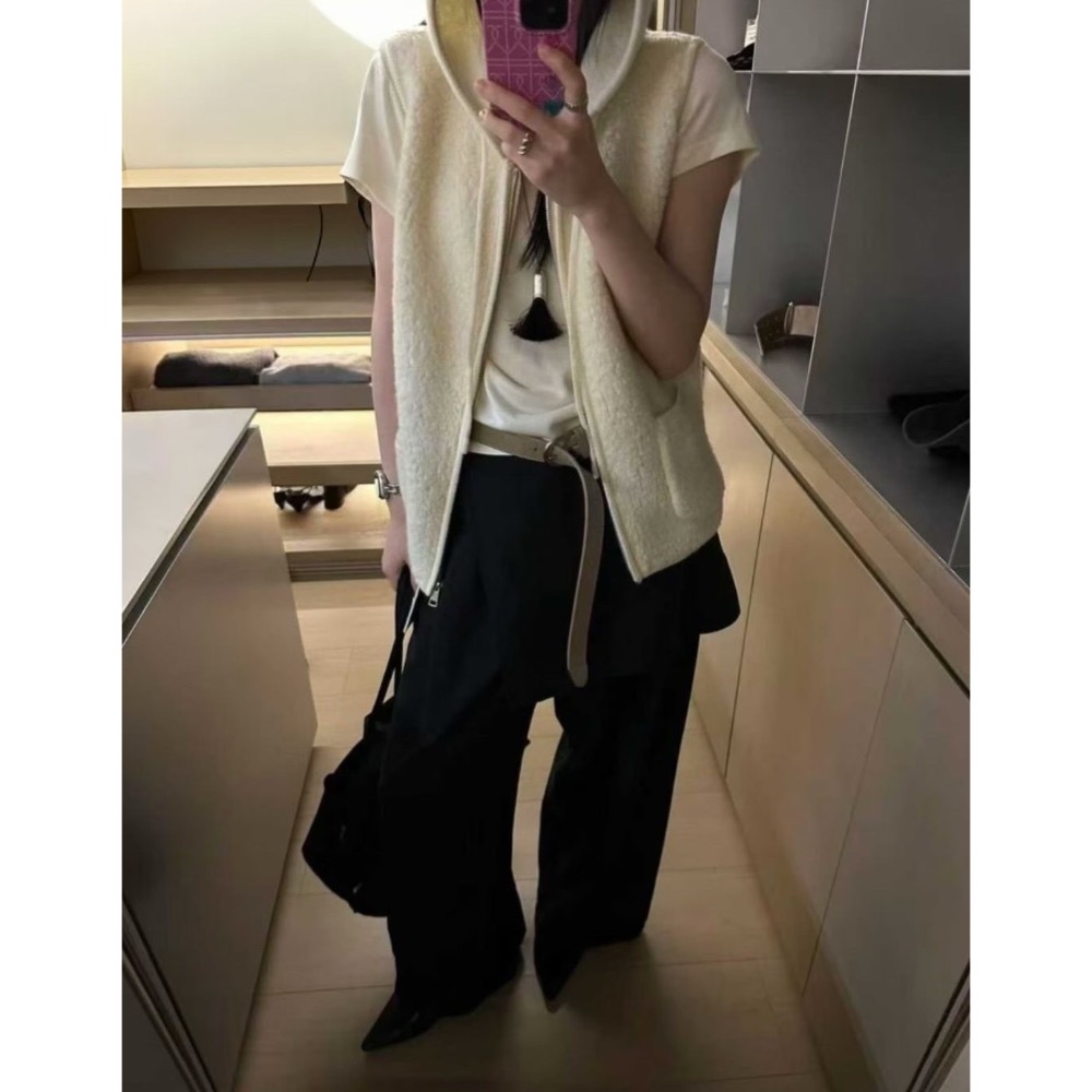 MiaoMiao Korea 慵懶泰迪絨連帽背心 春季 東大門 正韓代購-細節圖2