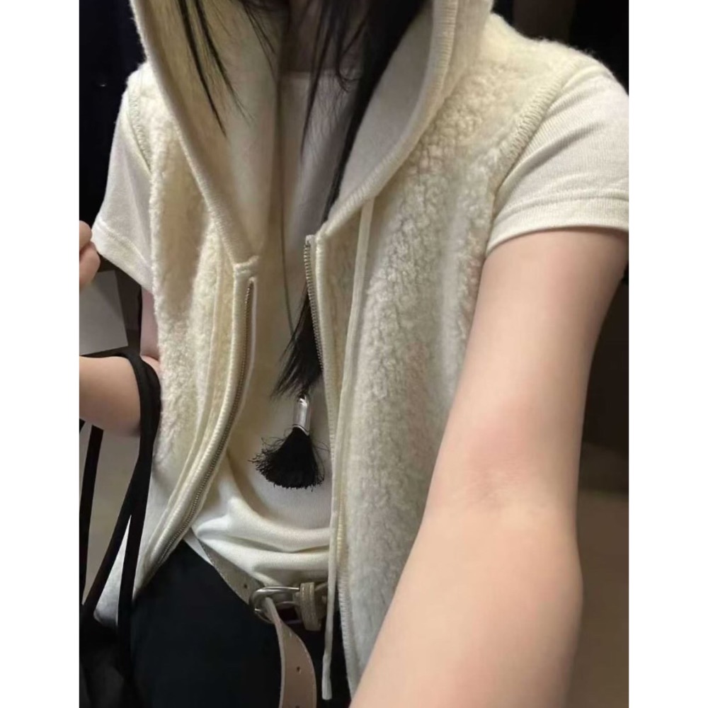 MiaoMiao Korea 慵懶泰迪絨連帽背心 春季 東大門 正韓代購-細節圖3