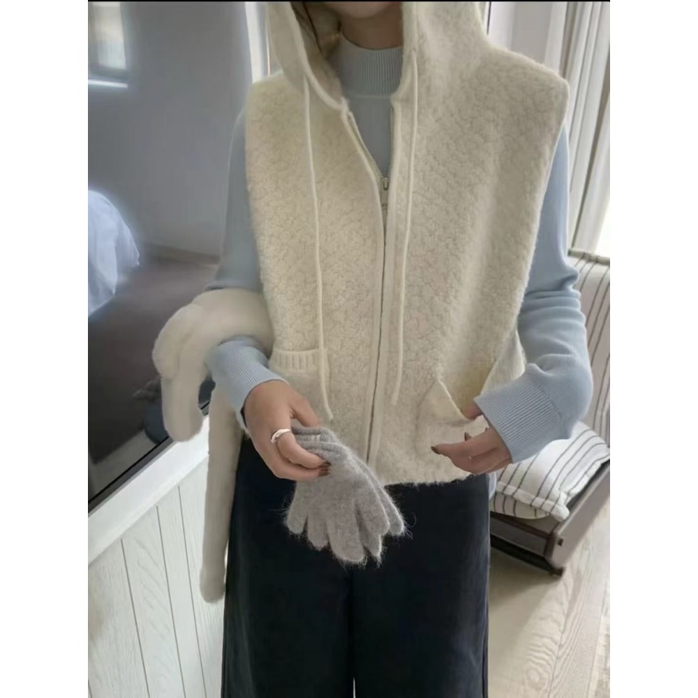 MiaoMiao Korea 慵懶泰迪絨連帽背心 春季 東大門 正韓代購-細節圖4