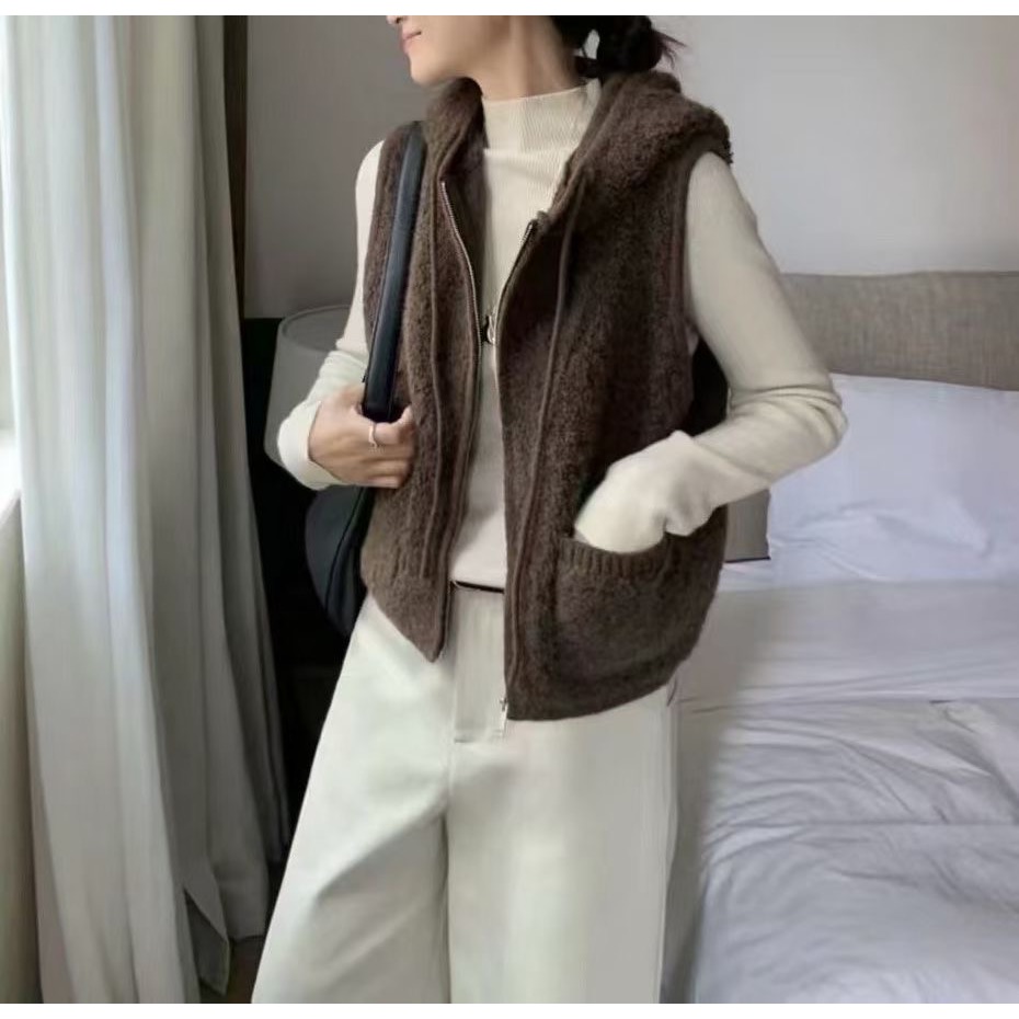 MiaoMiao Korea 慵懶泰迪絨連帽背心 春季 東大門 正韓代購-細節圖5