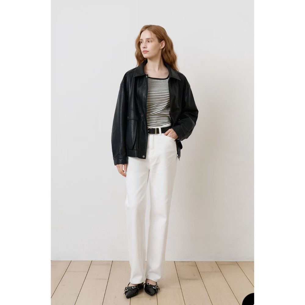 MiaoMiao Korea 帥氣日常🖤 黑色寬鬆皮夾克 春季 東大門 正韓代購-細節圖6