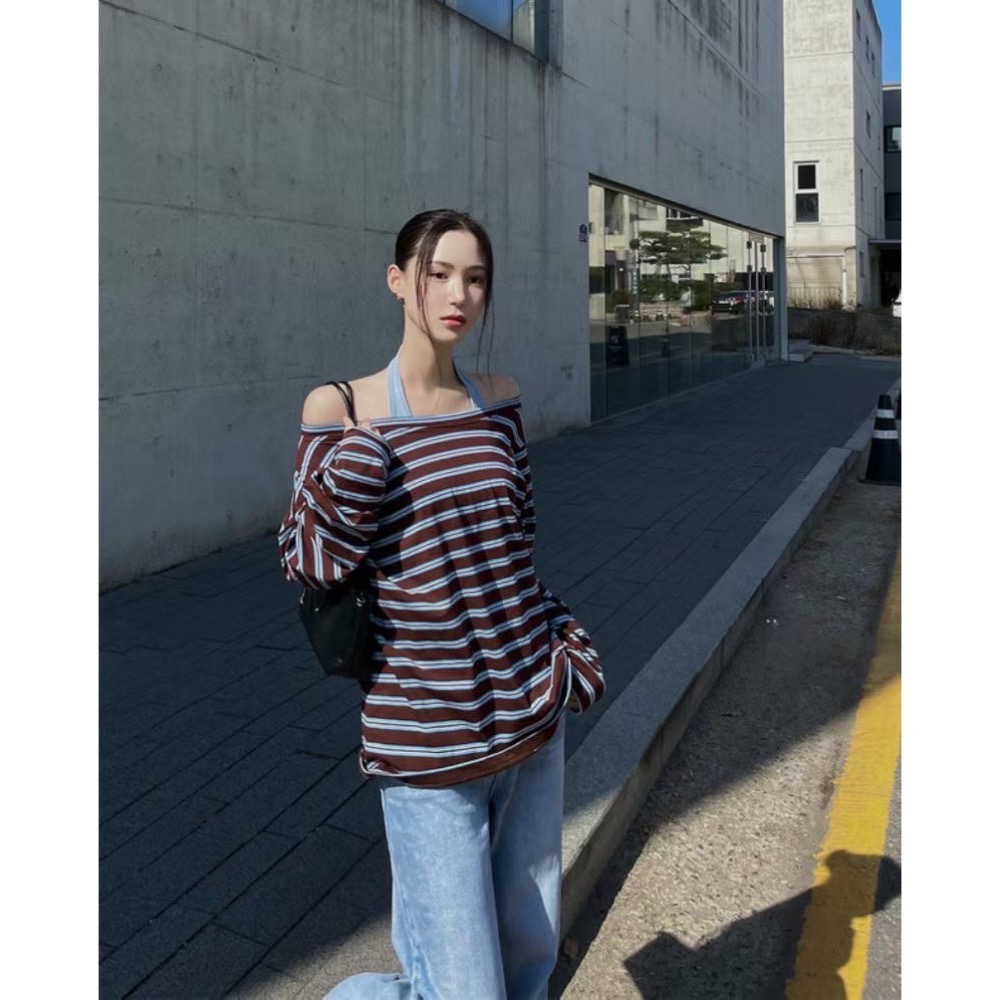 【現貨】MiaoMiao Korea 慵懶美學🩵 撞色條紋百搭T恤 春季 東大門 正韓代購-細節圖11
