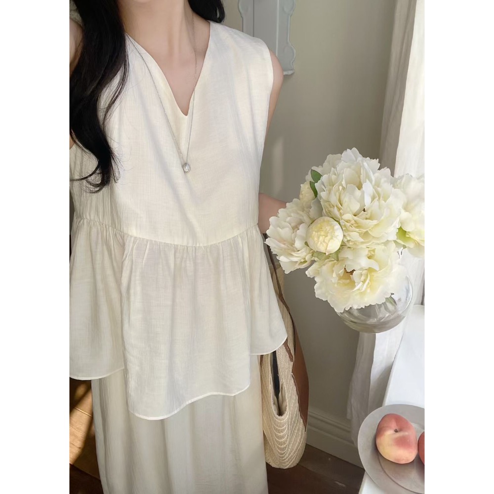 MiaoMiao Korea 一穿即美的溫柔感套裝💗 V領傘擺背心+鬆緊長裙 春夏 東大門 正韓代購-細節圖8